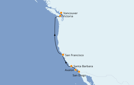 Itinéraire de la croisière Californie 7 jours à bord du Ms Koningsdam