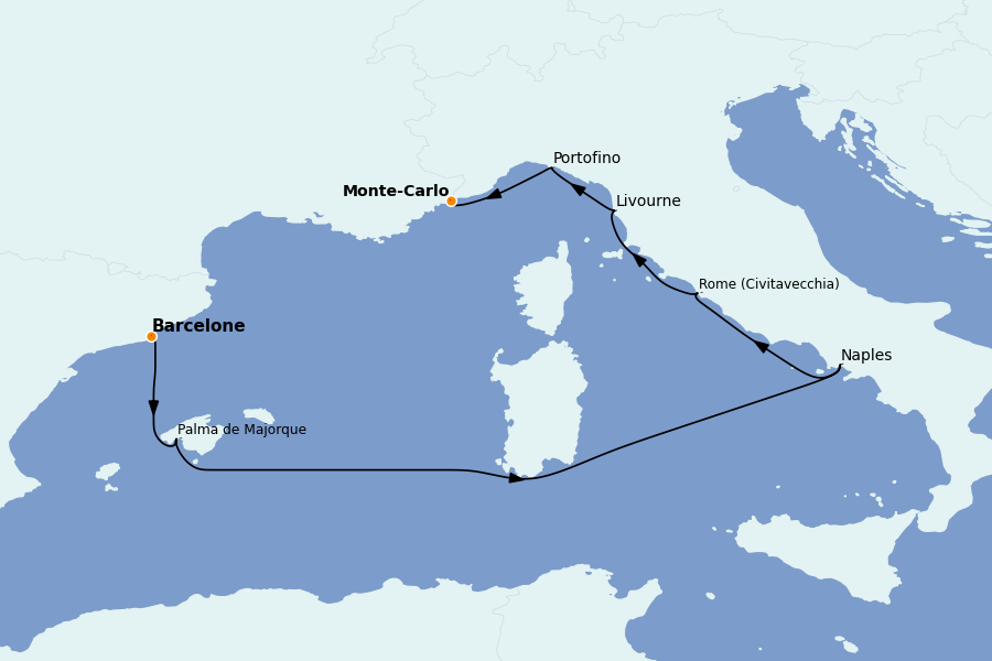 Itinéraire de la croisière Méditerranée 7 jours à bord du Seven Seas Splendor
