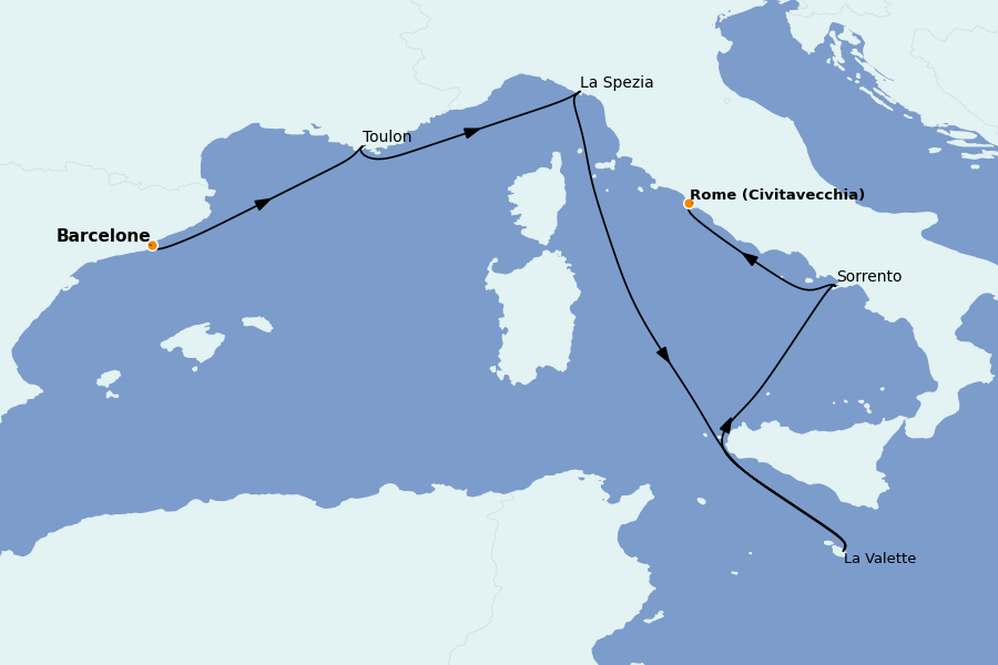 Itinéraire de la croisière Méditerranée Occidentale 12 jours à bord du Seven Seas Voyager