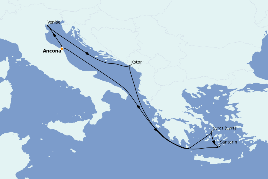 Itinéraire de la croisière Îles Grecques, Adriatique et Turquie - Méditerranée Orientale 7 jours à bord du MSC Lirica