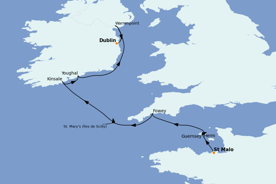 Itinéraire de la croisière Îles Britanniques 8 jours à bord du Le Lyrial