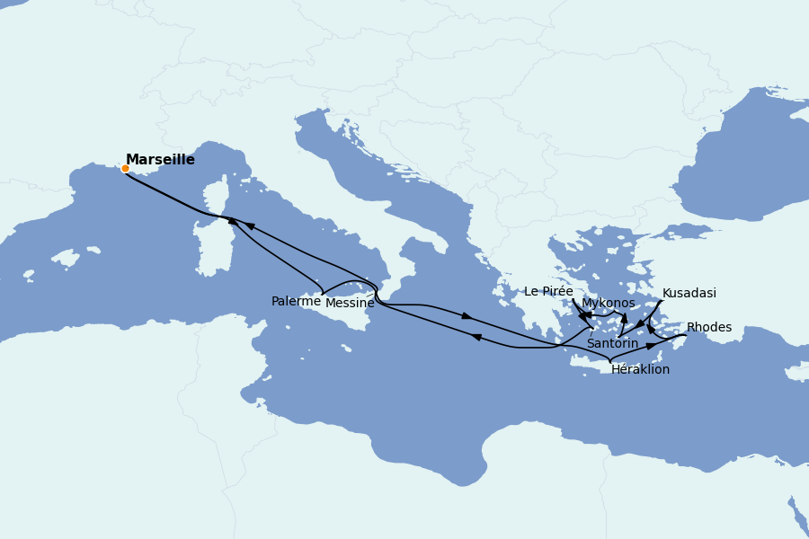 Itinéraire de la croisière Méditerranée Occidentale 14 jours à bord du Renaissance