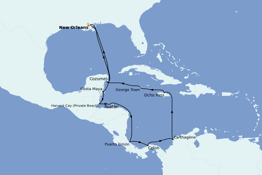 Itinéraire de la croisière Caraïbes de l'Est (Antilles) 14 jours à bord du Norwegian Escape