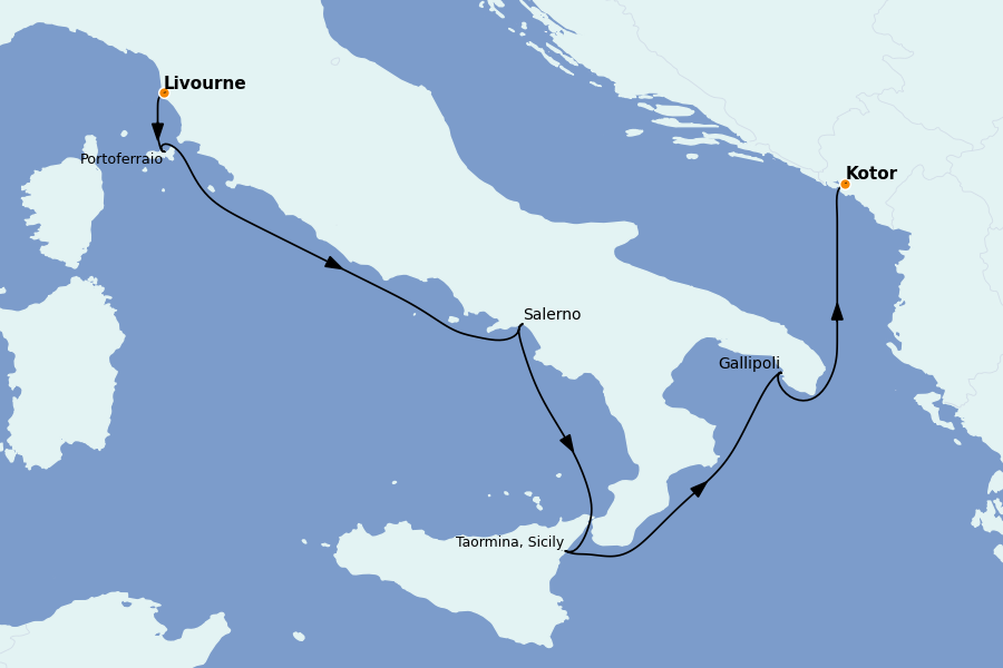 Itinéraire de la croisière Méditerranée 7 jours à bord du Le Dumont d'Urville