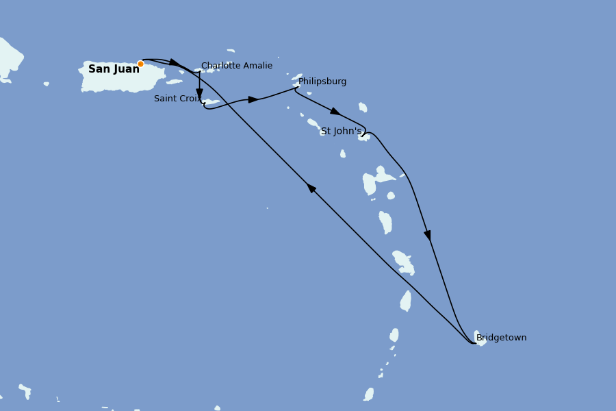 Itinéraire de la croisière Caraïbes de l'Est (Antilles) 7 jours à bord du Rhapsody of the Seas