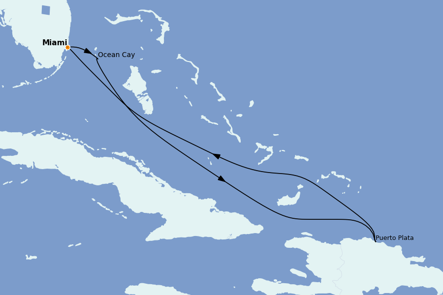 Itinéraire de la croisière Caraïbes de l'Est (Antilles) 5 jours à bord du MSC Seaside