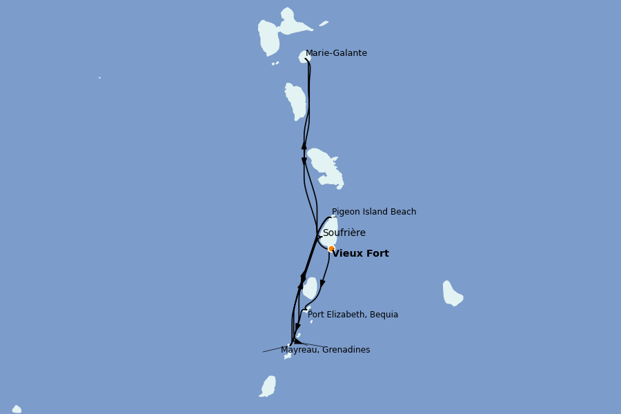 Itinéraire de la croisière Caraïbes de l'Est (Antilles) 8 jours à bord du Le Dumont d'Urville