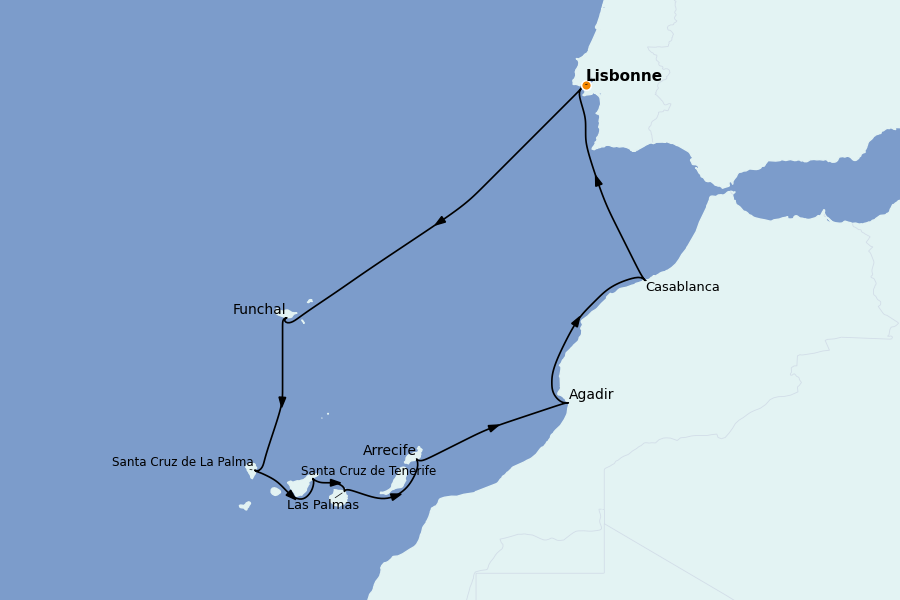 Itinéraire de la croisière Îles Canaries 10 jours à bord du Seven Seas Voyager