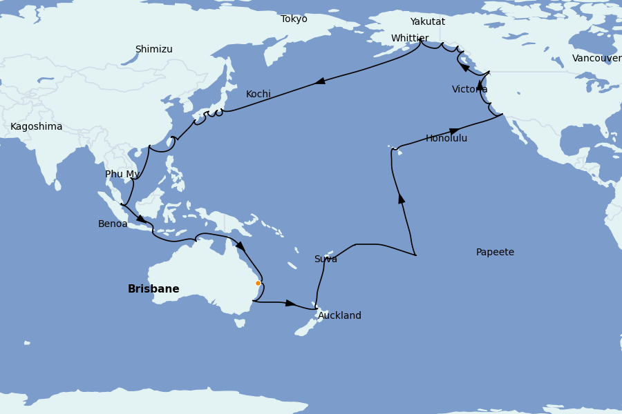 Itinerario del crucero TRASATLÁNTICOS 79 días a bordo del Grand Princess