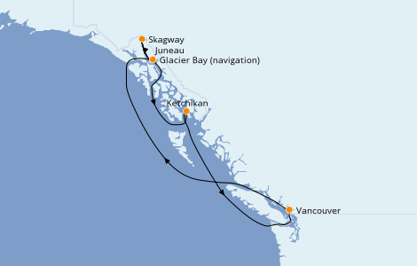Itinéraire de la croisière Alaska 7 jours à bord du Ms Koningsdam