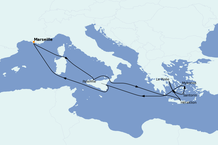 Itinéraire de la croisière Méditerranée Occidentale 11 jours à bord du Renaissance