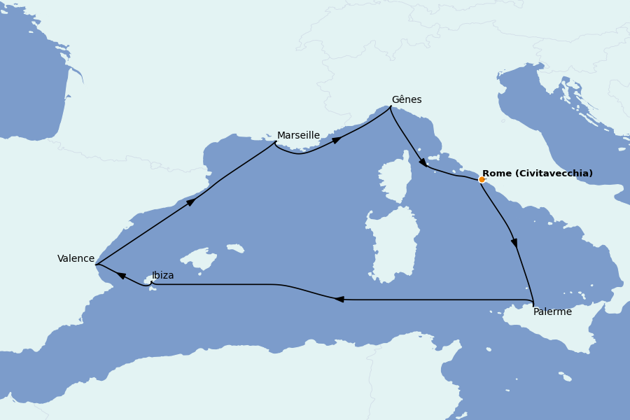 Itinéraire de la croisière Méditerranée 7 jours à bord du MSC Grandiosa
