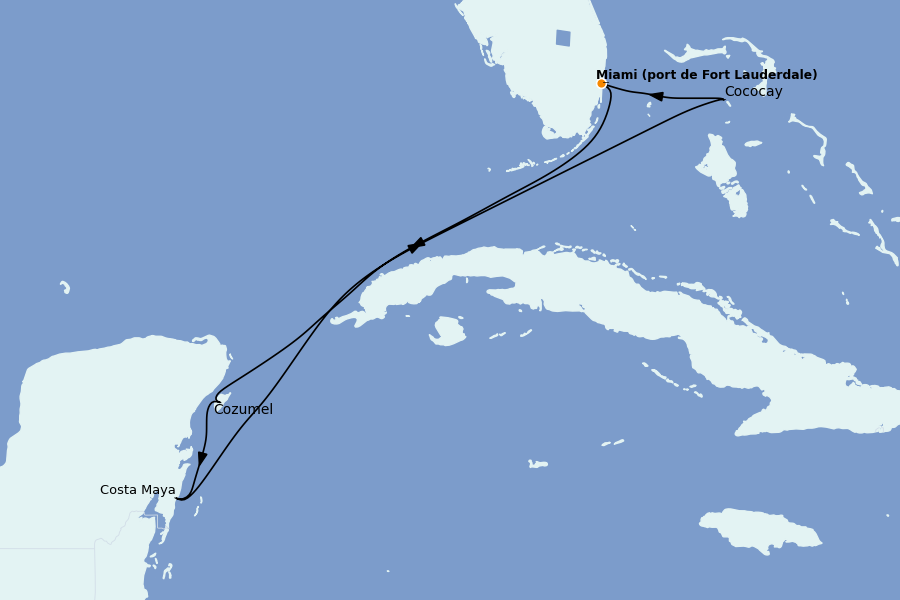 Itinéraire de la croisière Caraïbes de l'Ouest 6 jours à bord du Adventure of the Seas