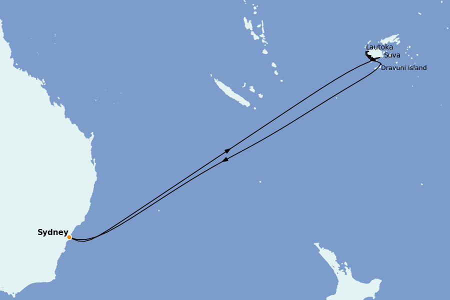 Itinéraire de la croisière Tahiti, Bora Bora, Cook Islands, Nouvelle-Calédonie, Fidji, Vanuatu, Samoa, Salomon 12 jours à bord du Royal Princess