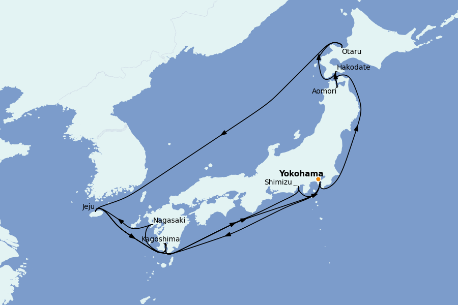 Itinerario del crucero China, Japón, Hong Kong, Taiwán, Corea del Sur 17 días a bordo del Diamond Princess