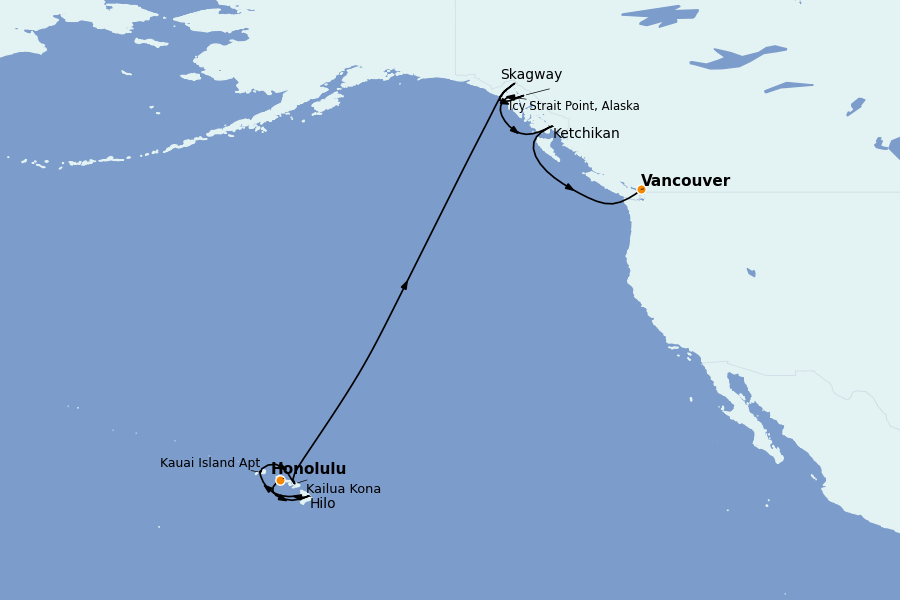 Itinéraire de la croisière Alaska, Canada et Glacières 16 jours à bord du Norwegian Spirit