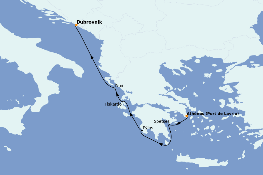 Itinéraire de la croisière Îles Grecques, Adriatique et Turquie - Méditerranée Orientale 7 jours à bord du Le Ponant