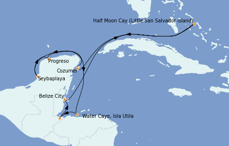Itinéraire de la croisière Caraïbes de l'Ouest 10 jours à bord du Le Bellot