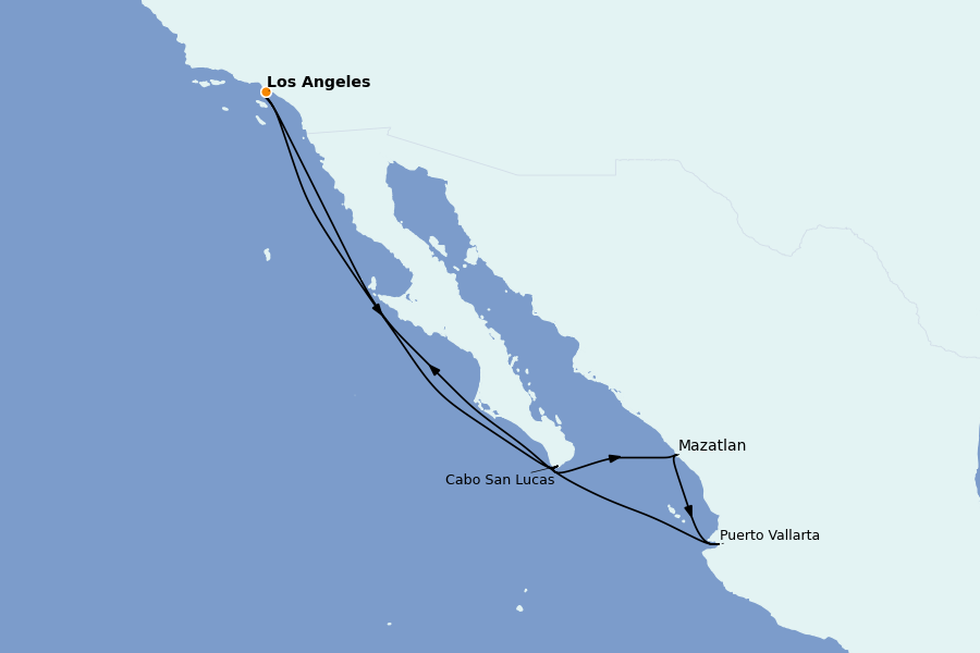 Itinéraire de la croisière Riviera Mexicaine 7 jours à bord du Sapphire Princess