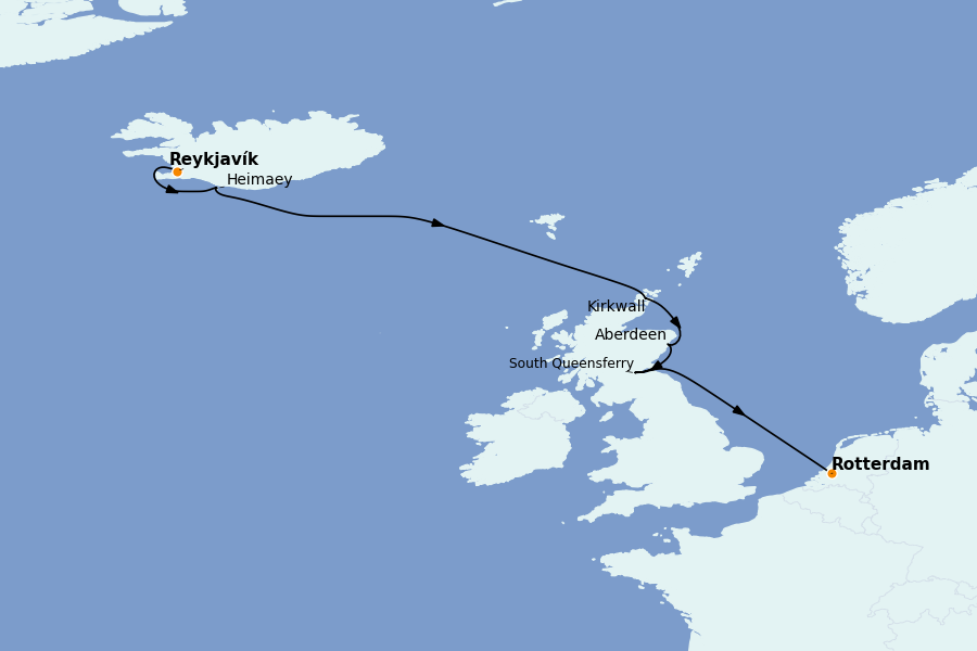 Itinerario del crucero Mar Báltico y Mar del Norte 7 días a bordo del Ms Rotterdam