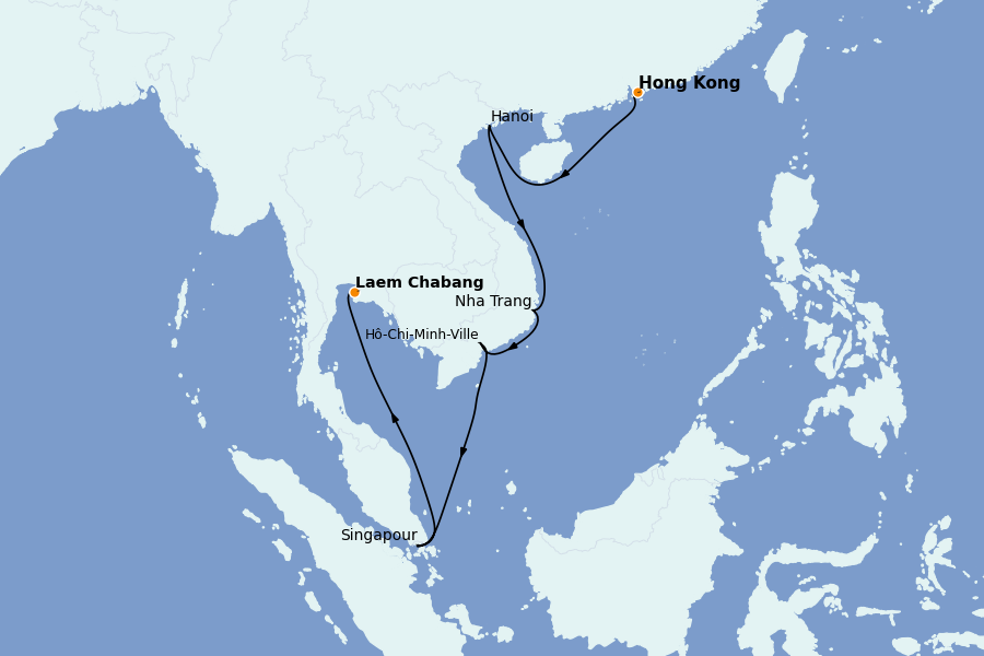 Itinéraire de la croisière Chine, Japon, Hong Kong, Taïwan, Corée du Sud 12 jours à bord du Seven Seas Explorer
