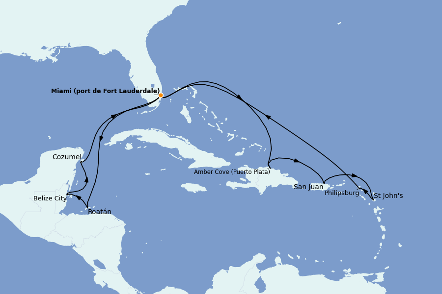 Itinéraire de la croisière Caraïbes de l'Ouest - Mexique, Cuba, Jamaïque 14 jours à bord du Majestic Princess