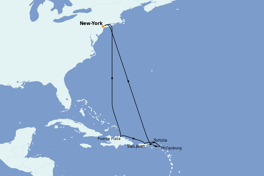 Itinéraire de la croisière Caraïbes de l'Est 11 jours à bord du Norwegian Breakaway