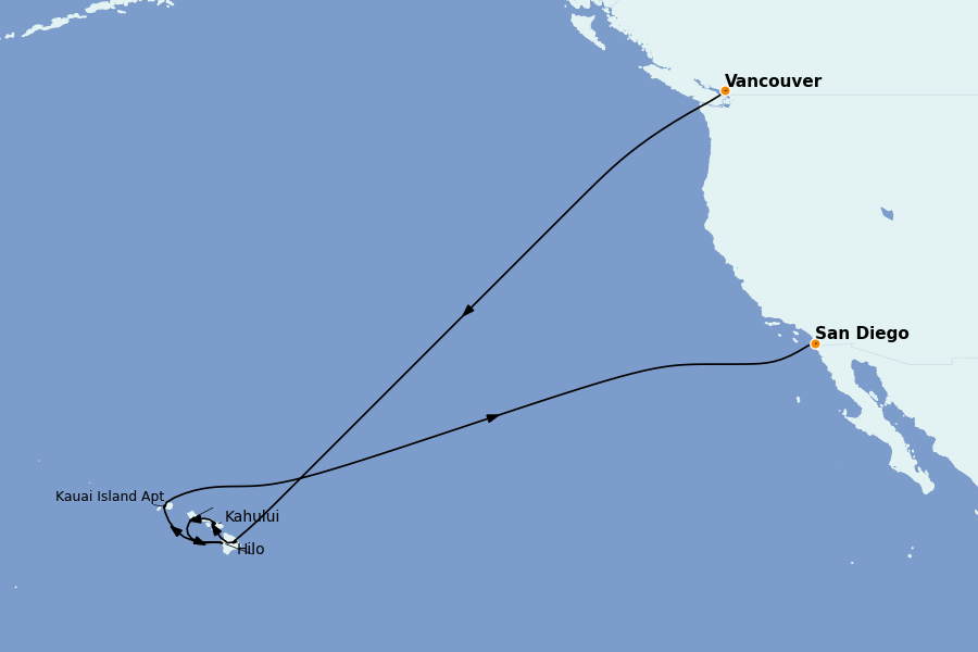 Itinerario del crucero Hawái 17 días a bordo del Ms Koningsdam
