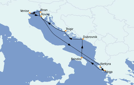 Itinéraire de la croisière Grèce & Adriatique 10 jours à bord du Seabourn Quest