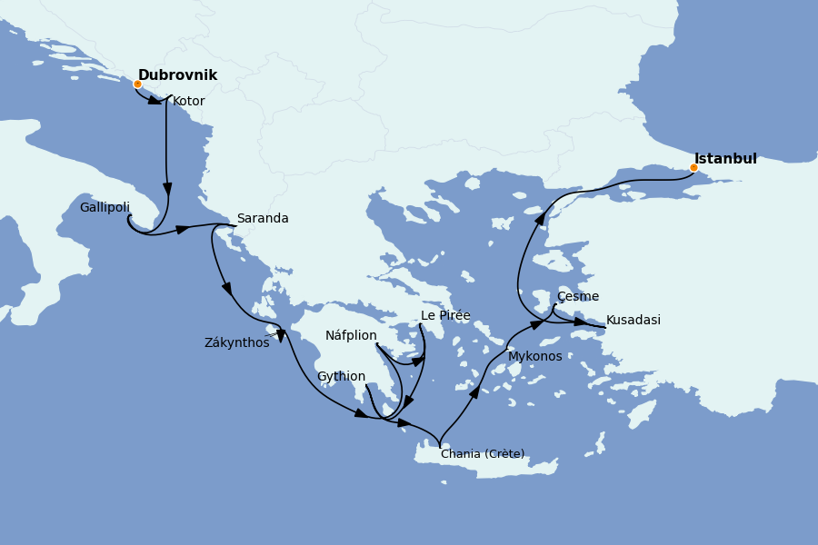 Itinéraire de la croisière Méditerranée Occidentale 14 jours à bord du Seabourn Encore