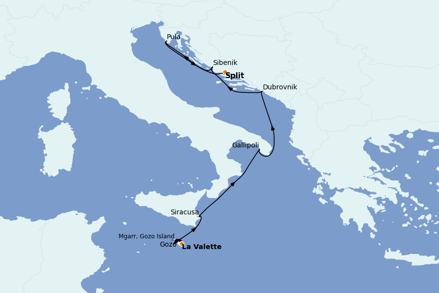 Itinéraire de la croisière Méditerranée Occidentale 9 jours à bord du Silver Whisper