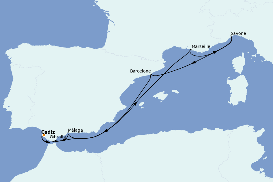 Itinéraire de la croisière Méditerranée 8 jours à bord du Costa Diadema