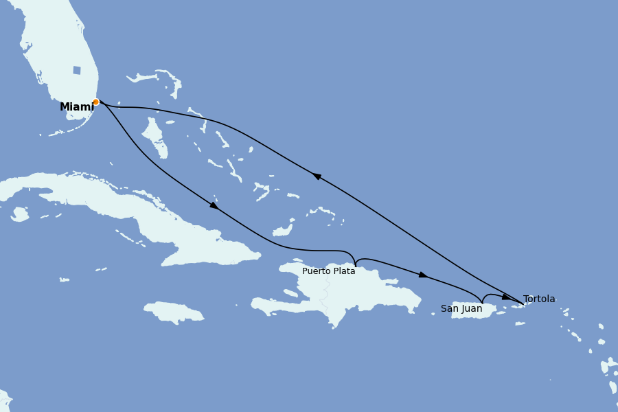 Itinéraire de la croisière Caraïbes de l'Est (Antilles) 7 jours à bord du Scarlet Lady