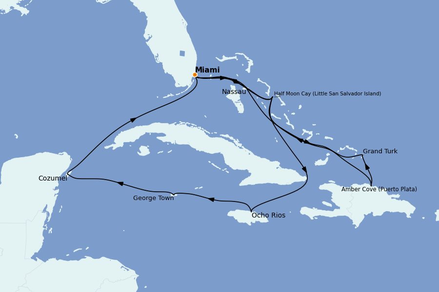 Itinéraire de la croisière Caraïbes de l'Est (Antilles) 14 jours à bord du Ms Zuiderdam