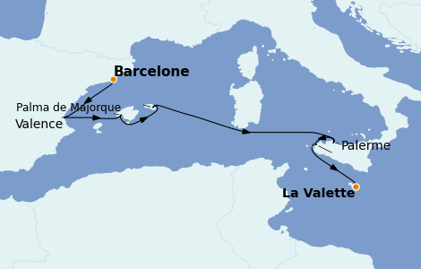Itinéraire de la croisière Méditerranée 7 jours à bord du Le Champlain