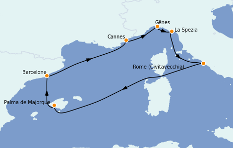 Itinéraire de la croisière Méditerranée 7 jours à bord du MSC Meraviglia