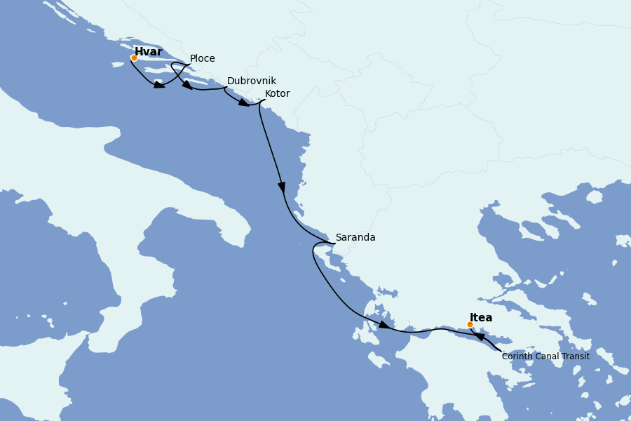 Itinéraire de la croisière Grèce & Adriatique 7 jours à bord du Le Boréal