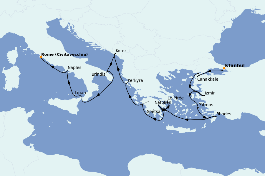 Itinéraire de la croisière Grèce & Adriatique 16 jours à bord du Seabourn Encore