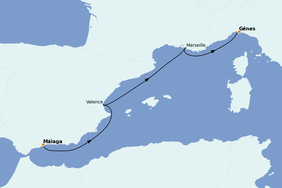 Itinéraire de la croisière Méditerranée 4 jours à bord du MSC Grandiosa