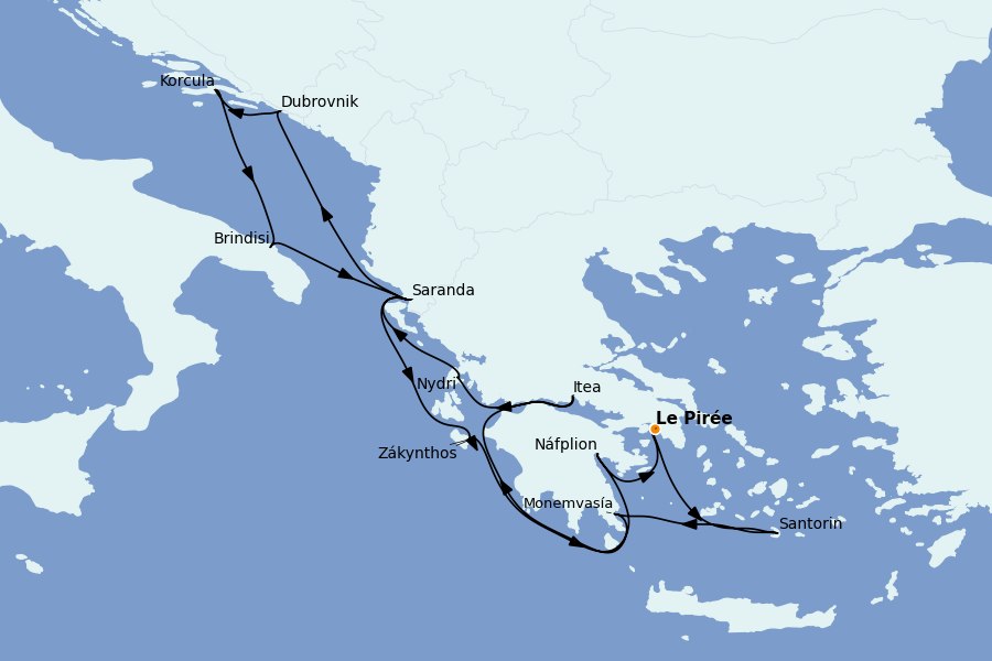 Itinéraire de la croisière Grèce & Adriatique 14 jours à bord du Seabourn Quest