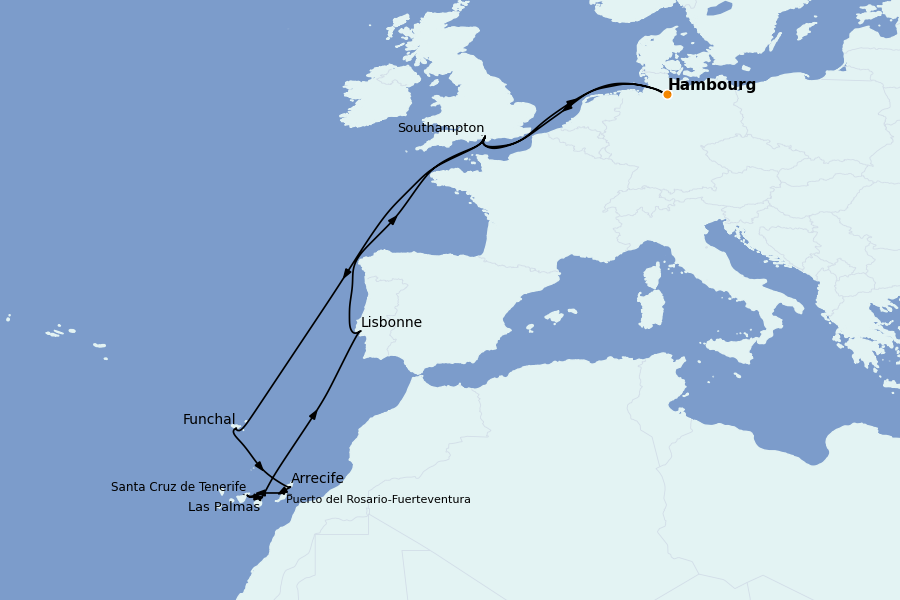 Itinéraire de la croisière Méditerranée Occidentale 18 jours à bord du Queen Anne