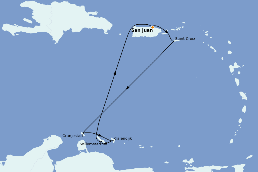 Itinéraire de la croisière Caraïbes de l'Est (Antilles) 7 jours à bord du Rhapsody of the Seas