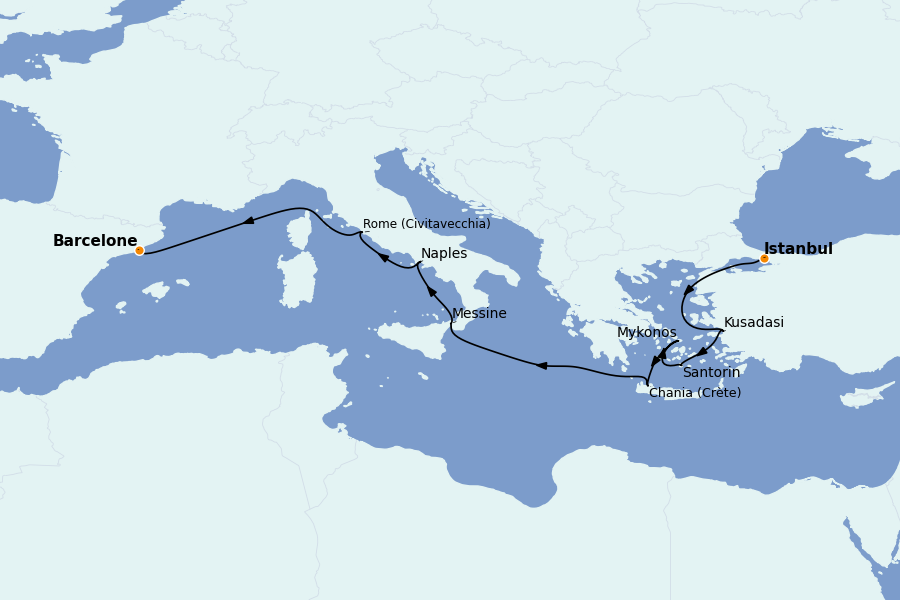 Itinéraire de la croisière Îles Grecques, Adriatique et Turquie - Méditerranée Orientale 11 jours à bord du Sun Princess