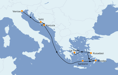 Itinéraire de la croisière Grèce & Adriatique 7 jours à bord du Ms Westerdam