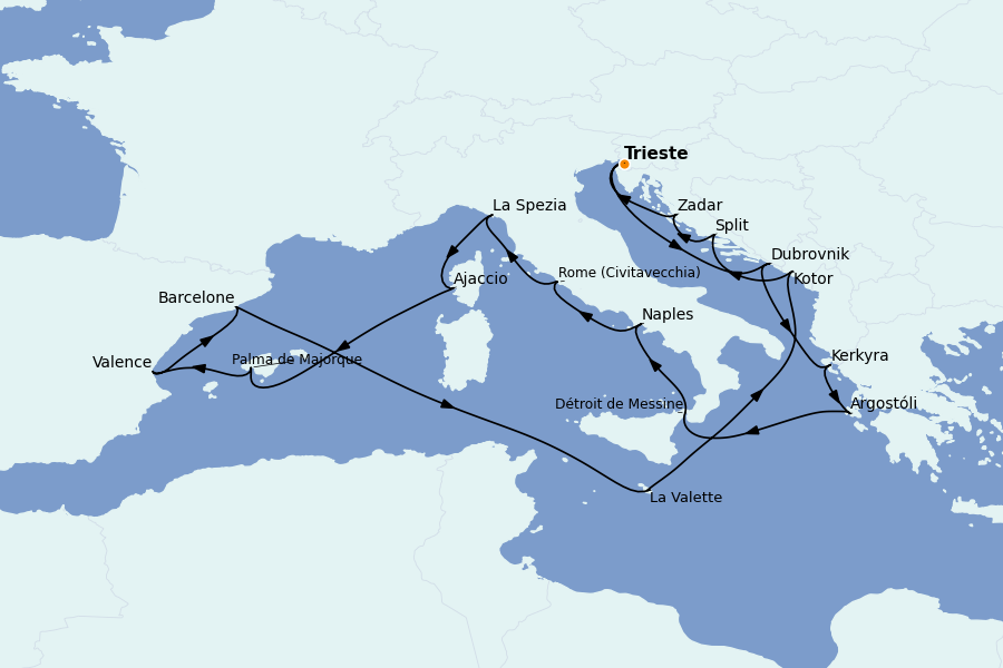 Itinéraire de la croisière Îles Grecques, Adriatique et Turquie - Méditerranée Orientale 21 jours à bord du Queen Elizabeth
