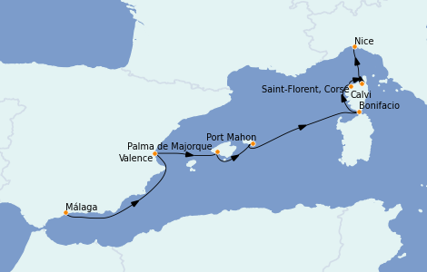 Itinéraire de la croisière Méditerranée 8 jours à bord du Le Lyrial