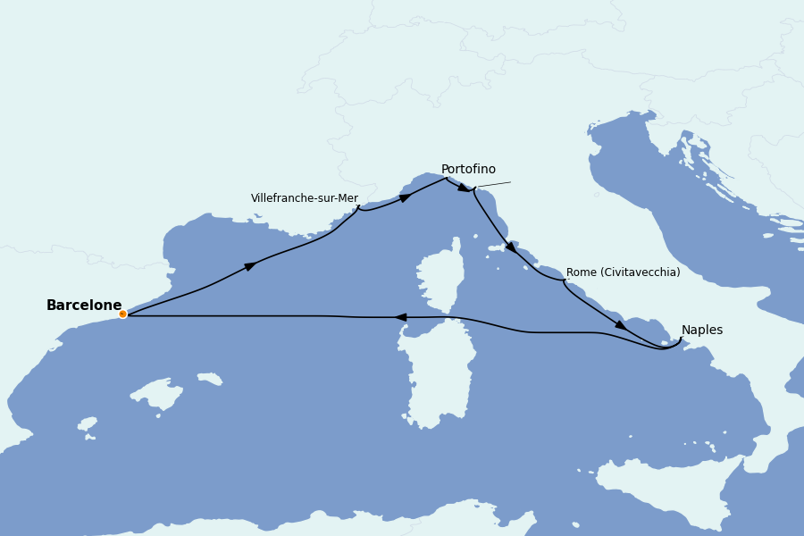 Itinéraire de la croisière Méditerranée Occidentale 7 jours à bord du Celebrity Xcel