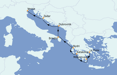 Itinéraire de la croisière Grèce & Adriatique 7 jours à bord du Seabourn Encore