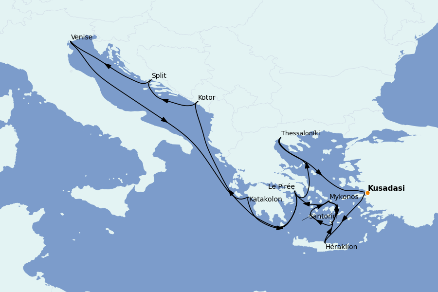 Itinéraire de la croisière Méditerranée Occidentale 14 jours à bord du Celestyal Journey