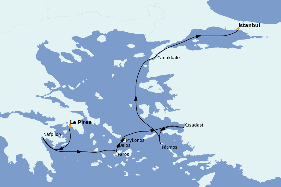 Itinéraire de la croisière Îles Grecques, Adriatique et Turquie - Méditerranée Orientale 7 jours à bord du Le Boréal